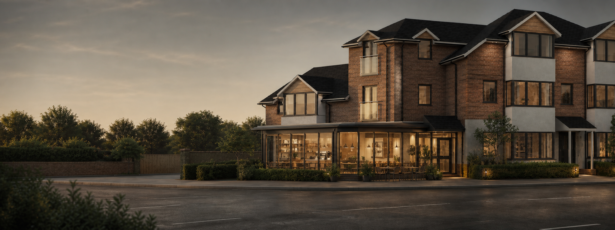 Illustrative mixed-use property combining homes and commercial space